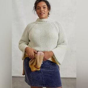 Anthropologie Maeve Dionne Sweater Flare Sleeve Mock Neckline Mint Green XL